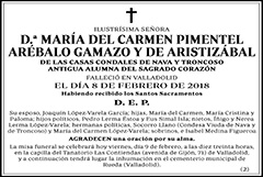 María del Carmen Pimentel Arébalo Gamazo y de Aristizábal